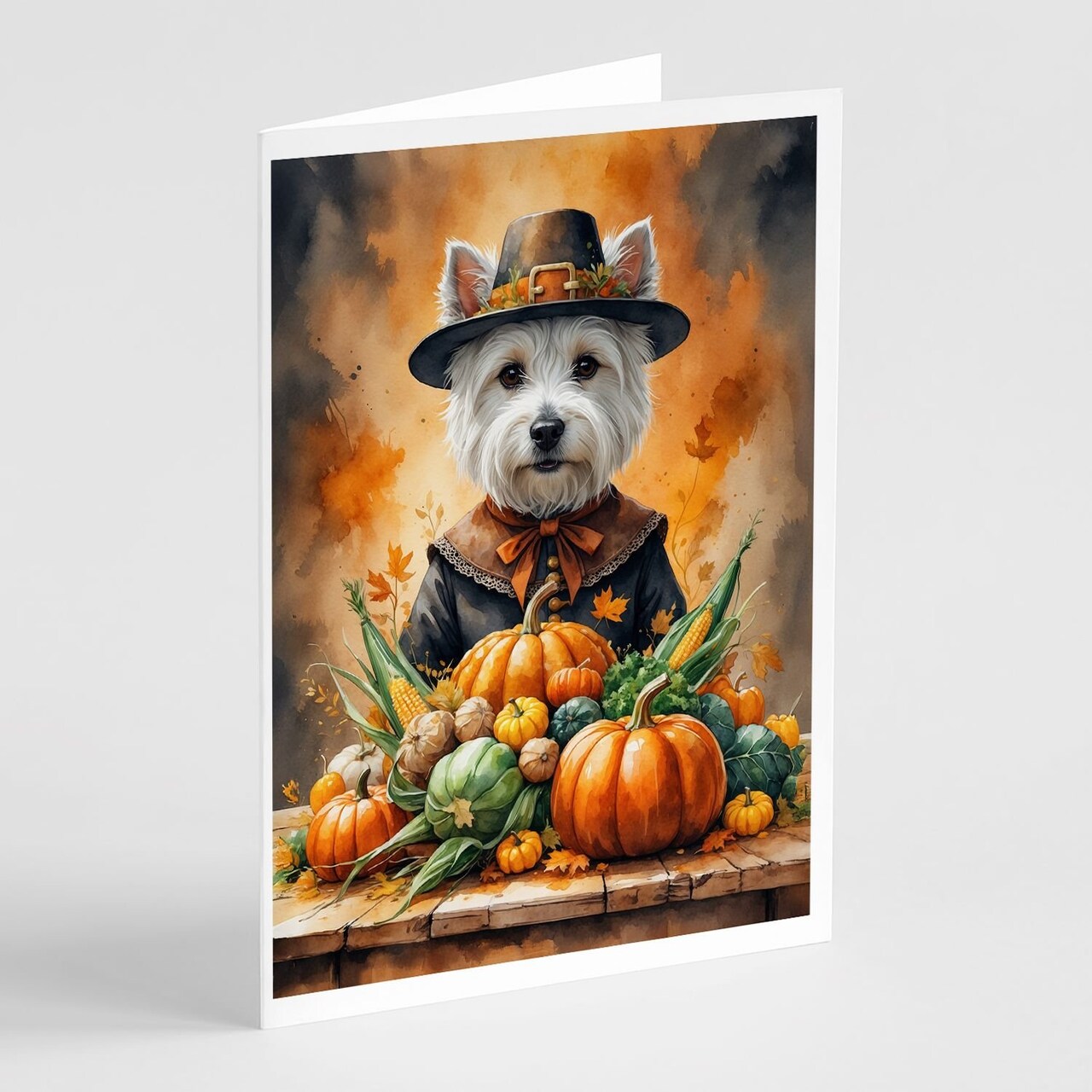 Edge Collections - 5" x 7" - Orange - Thanksgiving Greeting Cards West Highland Terrier Blank Cards with Envelopes - 8 Pieces